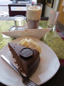 World-famous Sacher Cake, chocolate with apricot
